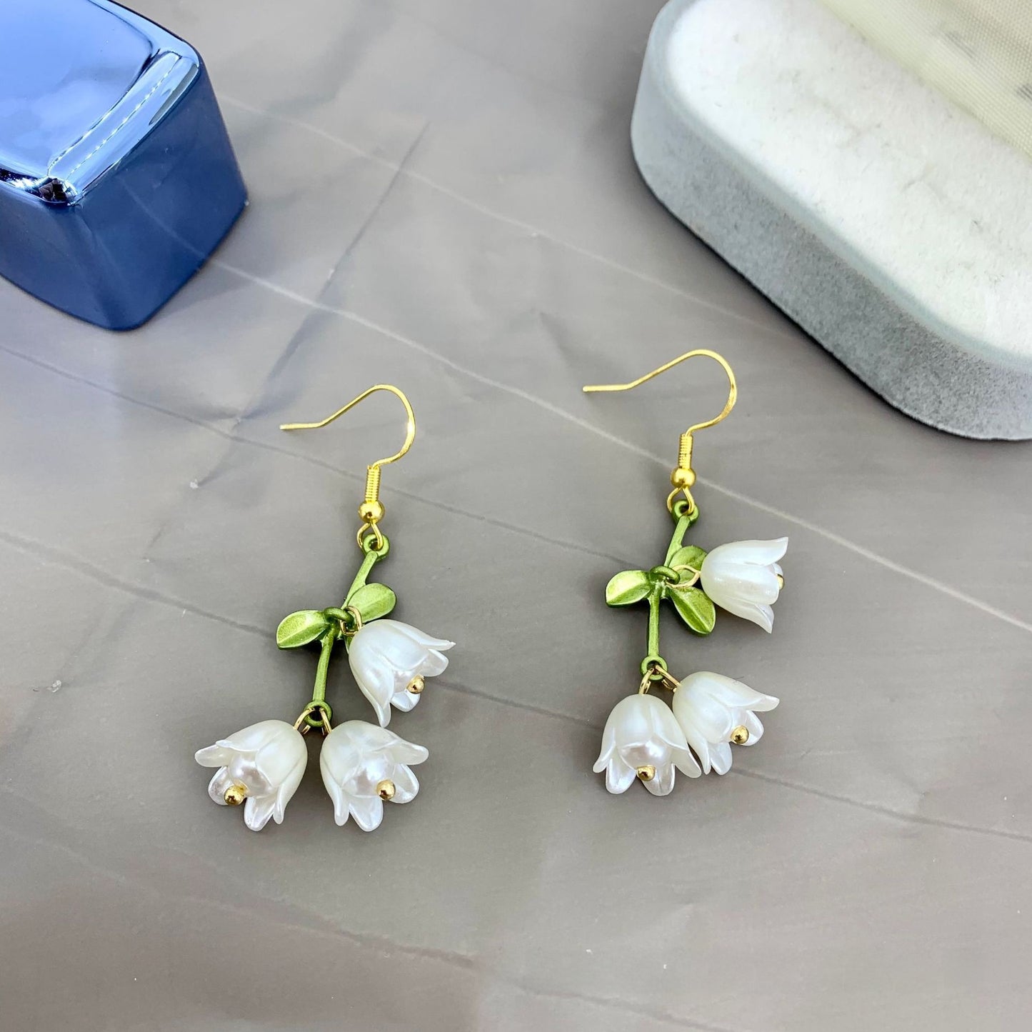 Green Enamel Flower Ear Hook Earrings For Women In Alloy