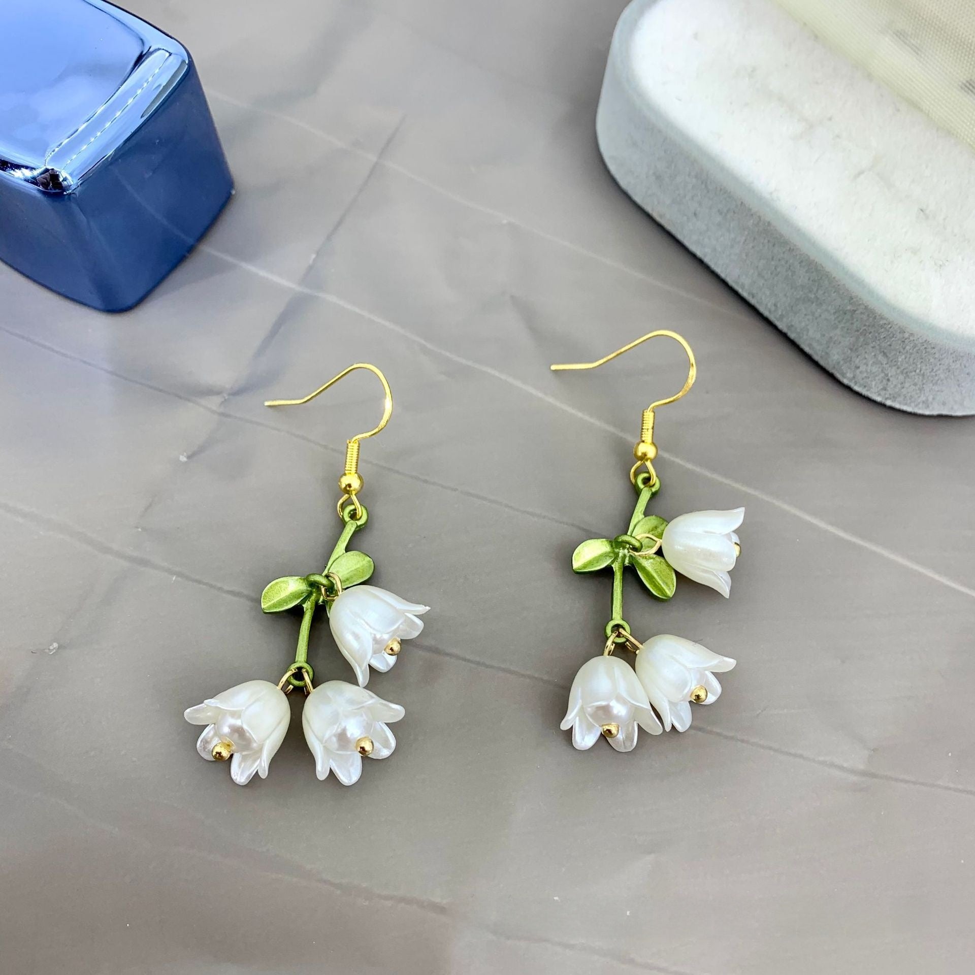 Green Enamel Flower Ear Hook Earrings For Women In Alloy