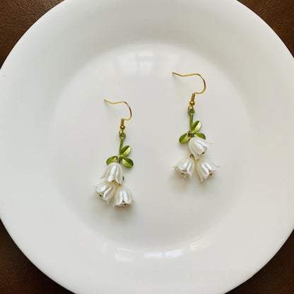 Green Enamel Flower Ear Hook Earrings For Women In Alloy