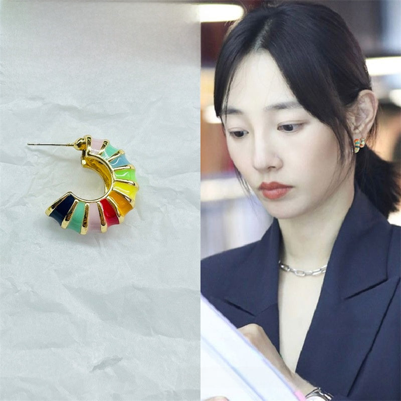 Retro Alloy Stud Earrings With Electroplated Finish, Featuring 925 Sterling Silver Posts And Enamel Craftsmanship