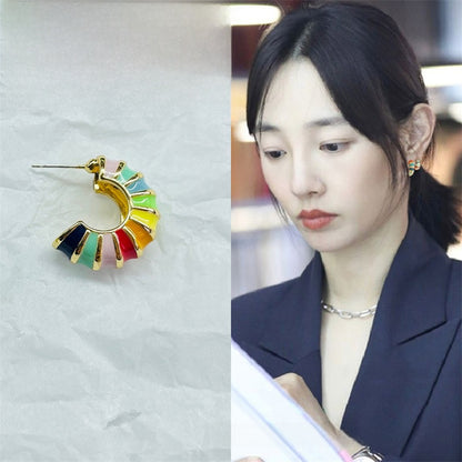 Retro Alloy Stud Earrings With Electroplated Finish, Featuring 925 Sterling Silver Posts And Enamel Craftsmanship