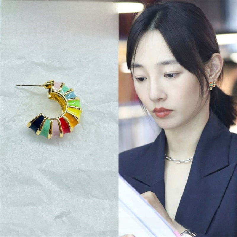 Retro Alloy Stud Earrings With Electroplated Finish, Featuring 925 Sterling Silver Posts And Enamel Craftsmanship