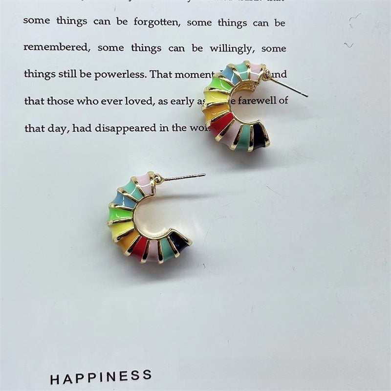 Retro Alloy Stud Earrings With Electroplated Finish, Featuring 925 Sterling Silver Posts And Enamel Craftsmanship