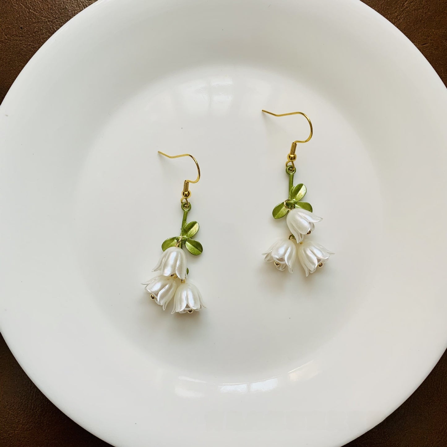 Green Enamel Flower Ear Hook Earrings For Women In Alloy