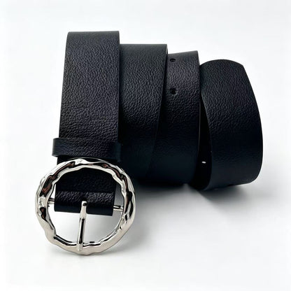 Basic Round Women’s Belt In PU Leather With Lychee Pattern Featuring Alloy Pin Buckle