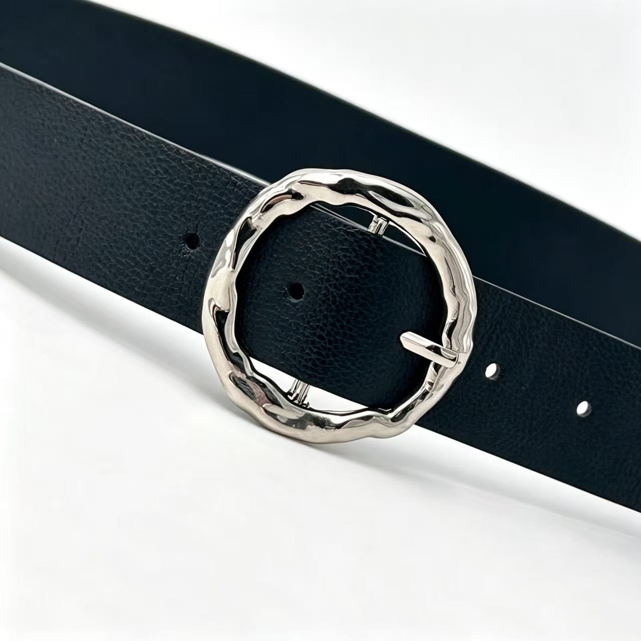 Basic Round Women’s Belt In PU Leather With Lychee Pattern Featuring Alloy Pin Buckle