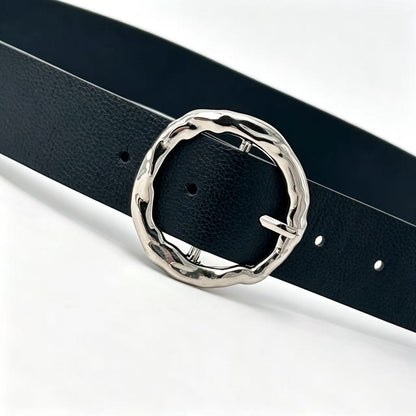 Basic Round Women’s Belt In PU Leather With Lychee Pattern Featuring Alloy Pin Buckle