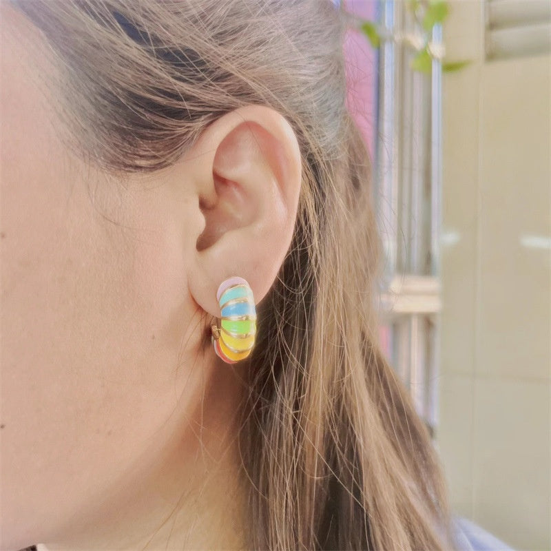 Retro Alloy Stud Earrings With Electroplated Finish, Featuring 925 Sterling Silver Posts And Enamel Craftsmanship