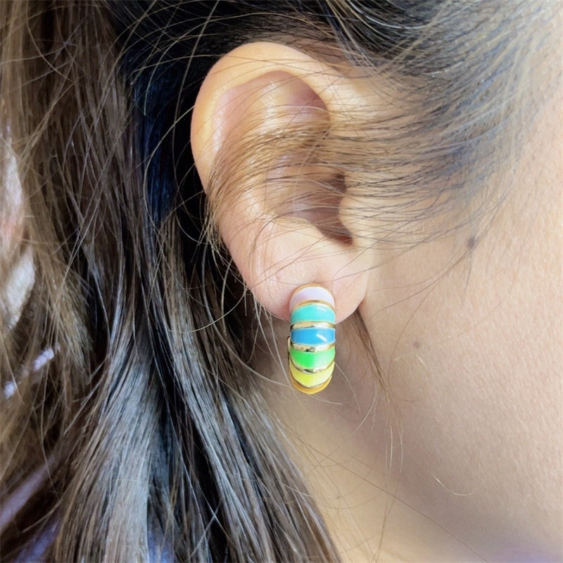 Retro Alloy Stud Earrings With Electroplated Finish, Featuring 925 Sterling Silver Posts And Enamel Craftsmanship