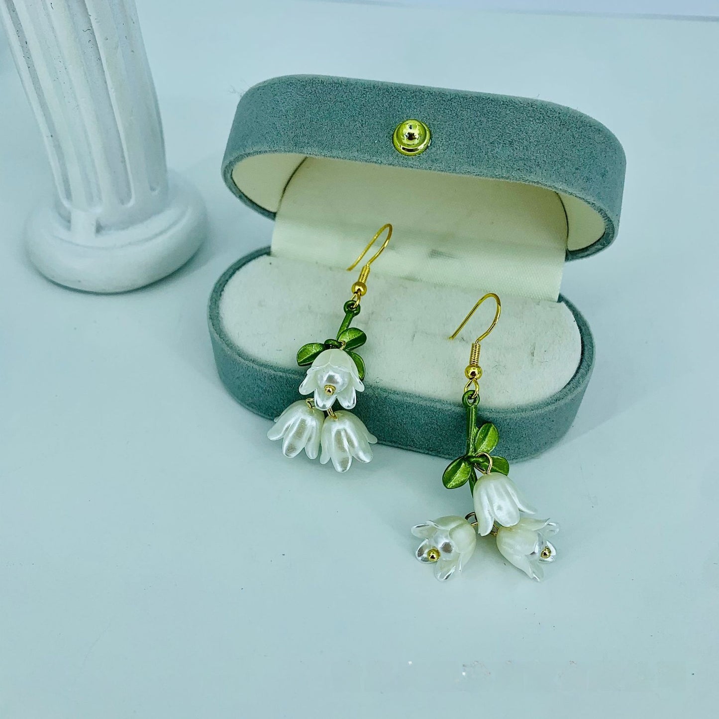Green Enamel Flower Ear Hook Earrings For Women In Alloy