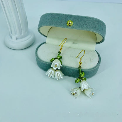 Green Enamel Flower Ear Hook Earrings For Women In Alloy