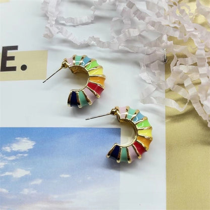 Retro Alloy Stud Earrings With Electroplated Finish, Featuring 925 Sterling Silver Posts And Enamel Craftsmanship