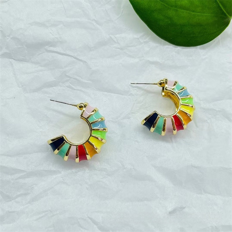 Retro Alloy Stud Earrings With Electroplated Finish, Featuring 925 Sterling Silver Posts And Enamel Craftsmanship