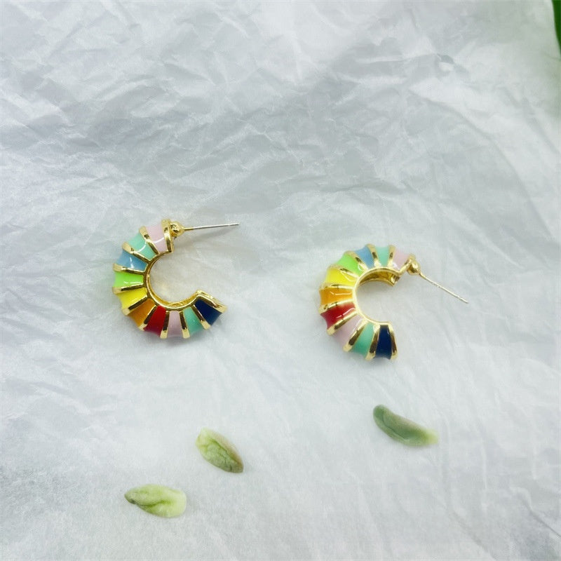 Retro Alloy Stud Earrings With Electroplated Finish, Featuring 925 Sterling Silver Posts And Enamel Craftsmanship