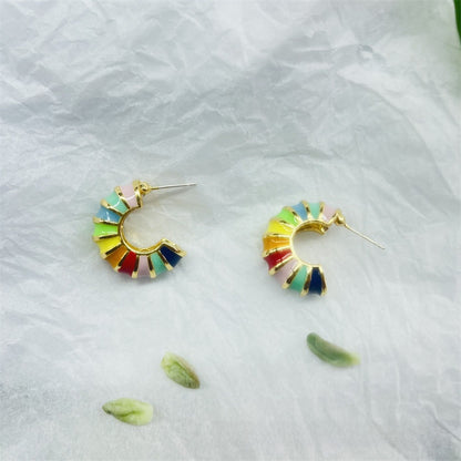 Retro Alloy Stud Earrings With Electroplated Finish, Featuring 925 Sterling Silver Posts And Enamel Craftsmanship