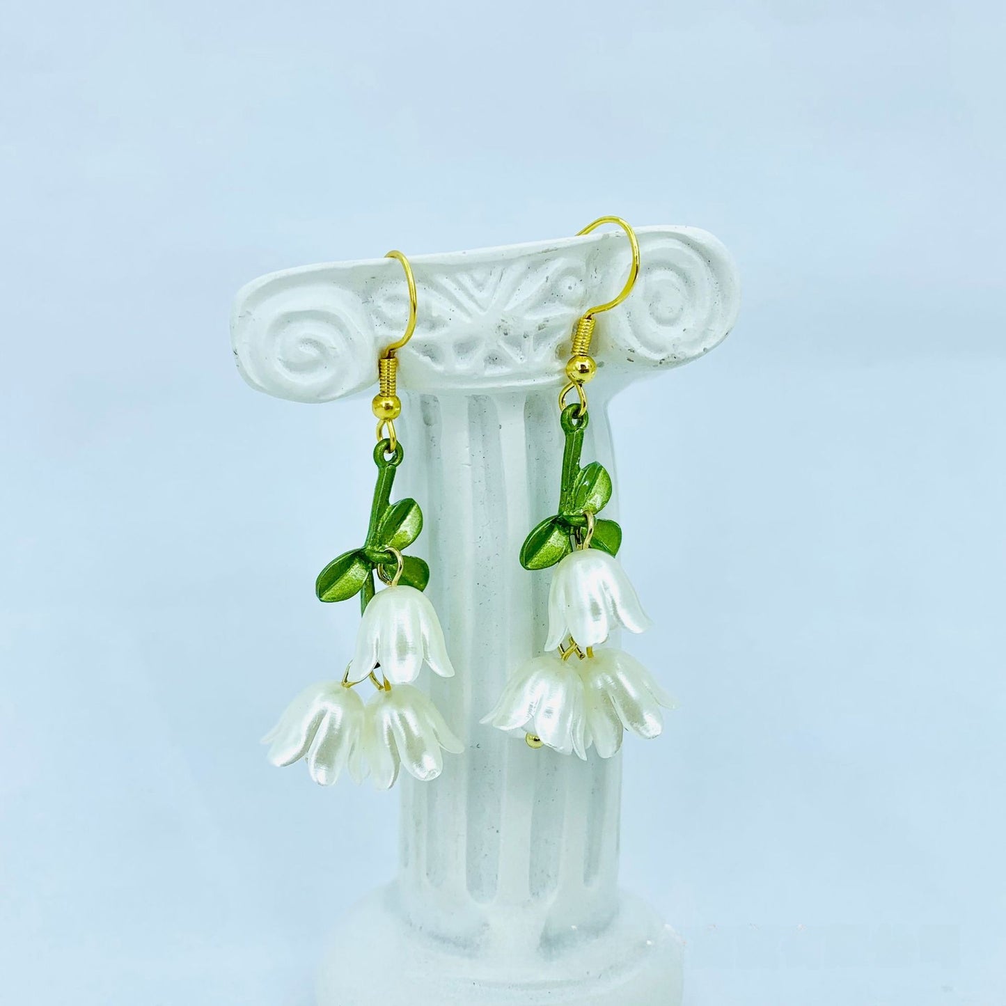 Green Enamel Flower Ear Hook Earrings For Women In Alloy