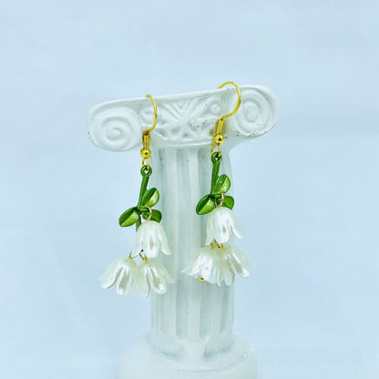 Green Enamel Flower Ear Hook Earrings For Women In Alloy