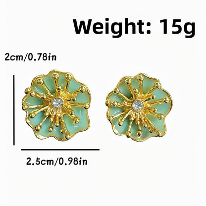 Red Enamel Flowers Stud Earrings For Women With 925 Sterling Silver Posts And Zinc Alloy Design