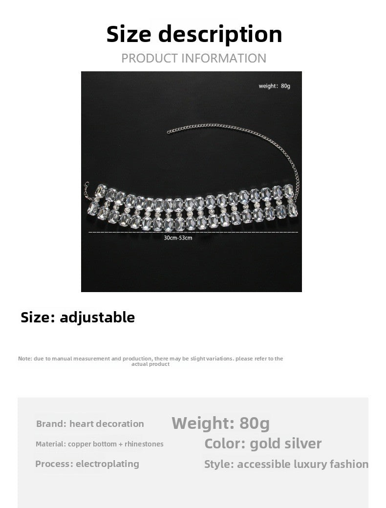 Exaggerated Geometric Silver Alloy Choker Necklace For Women With Rhinestone Pendant