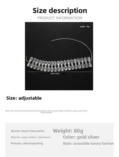 Exaggerated Geometric Silver Alloy Choker Necklace For Women With Rhinestone Pendant