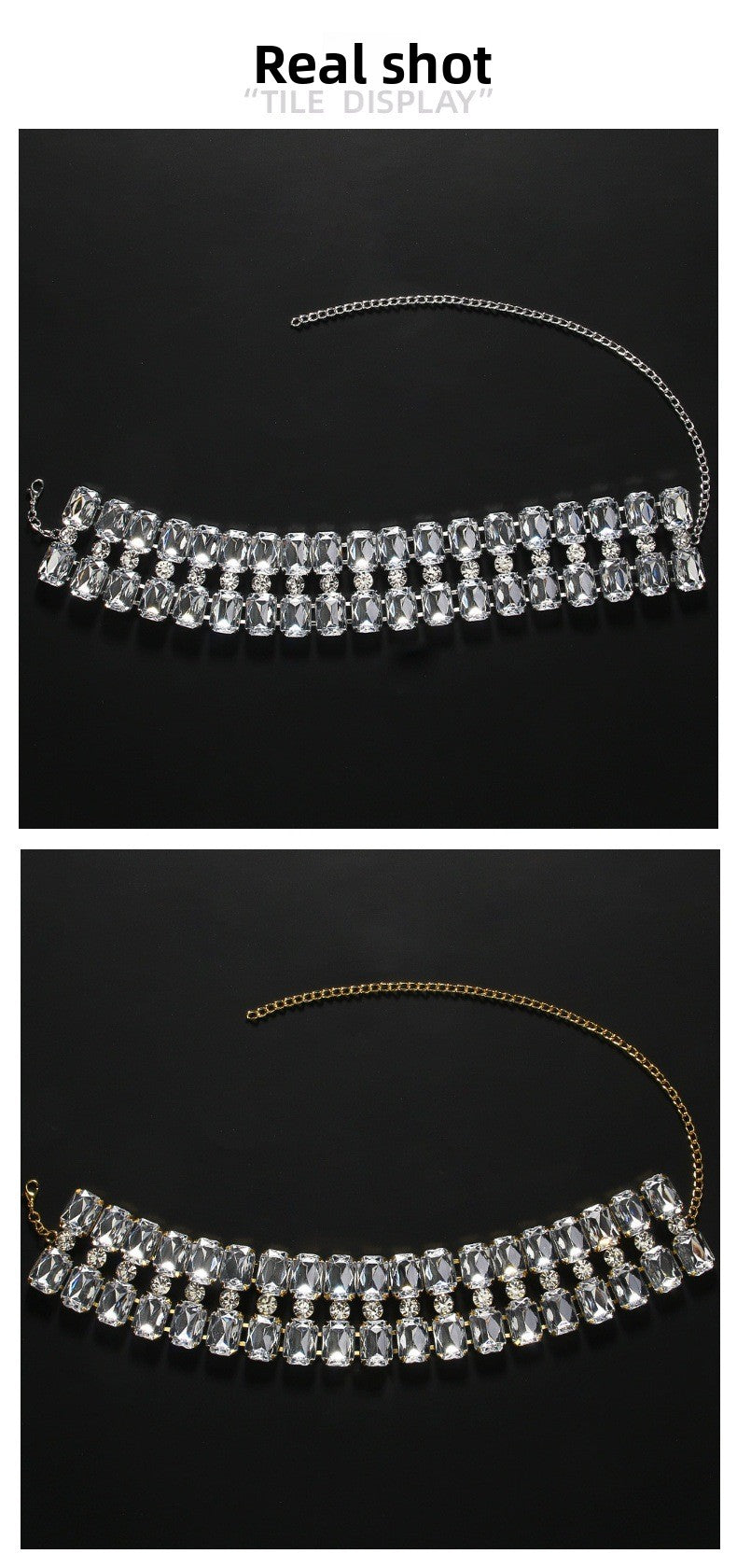 Exaggerated Geometric Silver Alloy Choker Necklace For Women With Rhinestone Pendant