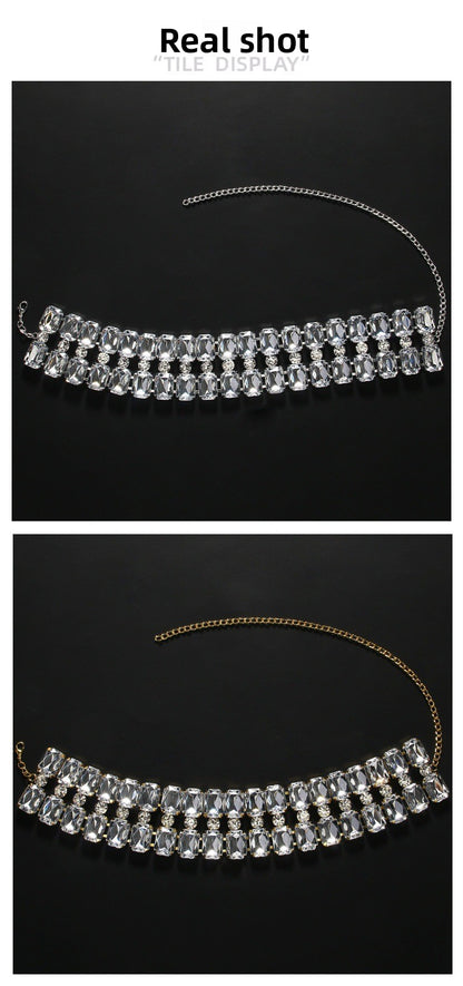 Exaggerated Geometric Silver Alloy Choker Necklace For Women With Rhinestone Pendant