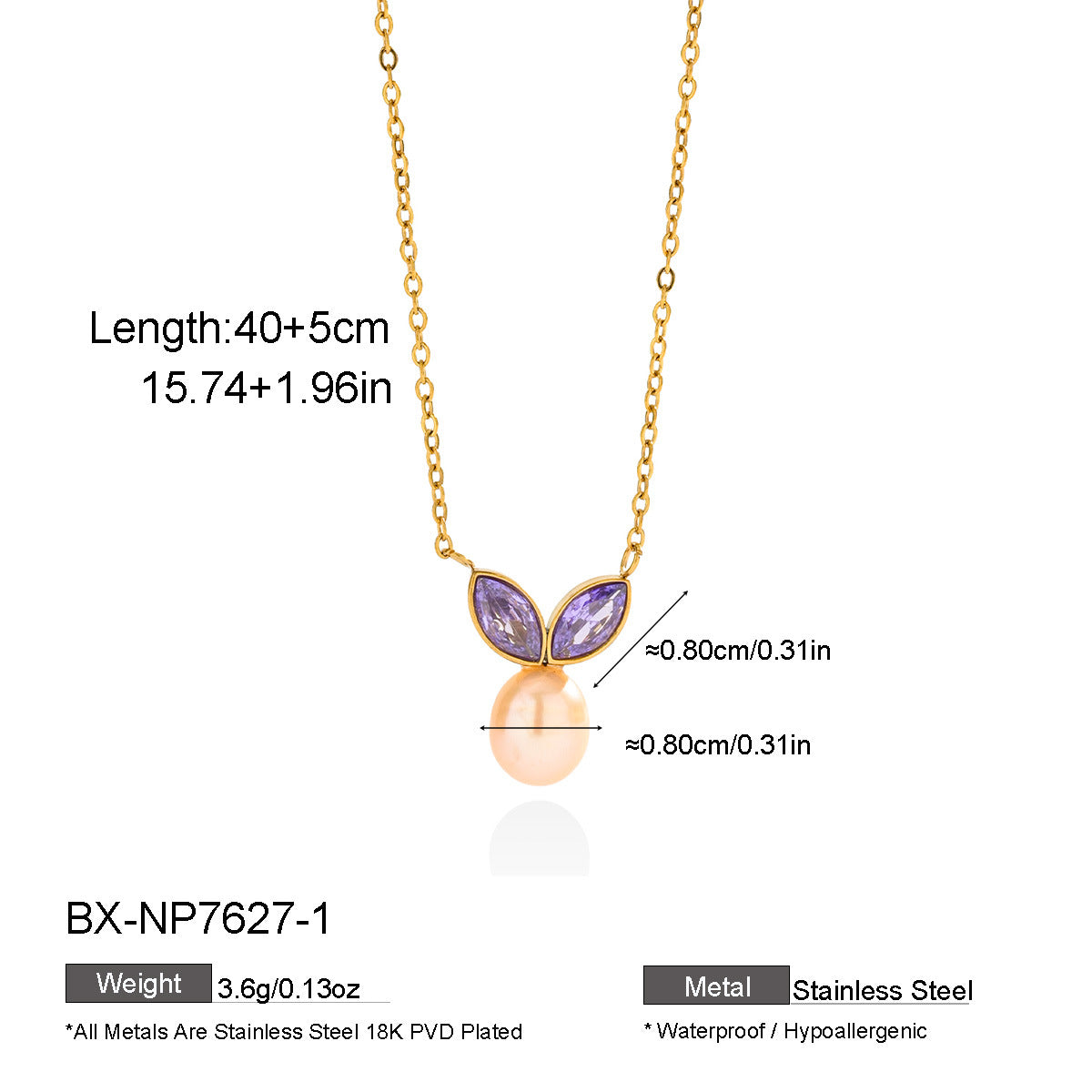 Multicolor Freshwater Pearl Necklace For Women With Zircon Inlay, 18K Real Gold Plated And PVD Coated