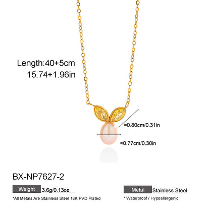 Multicolor Freshwater Pearl Necklace For Women With Zircon Inlay, 18K Real Gold Plated And PVD Coated