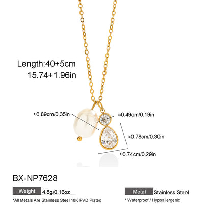 Multicolor Freshwater Pearl Necklace For Women With Zircon Inlay, 18K Real Gold Plated And PVD Coated