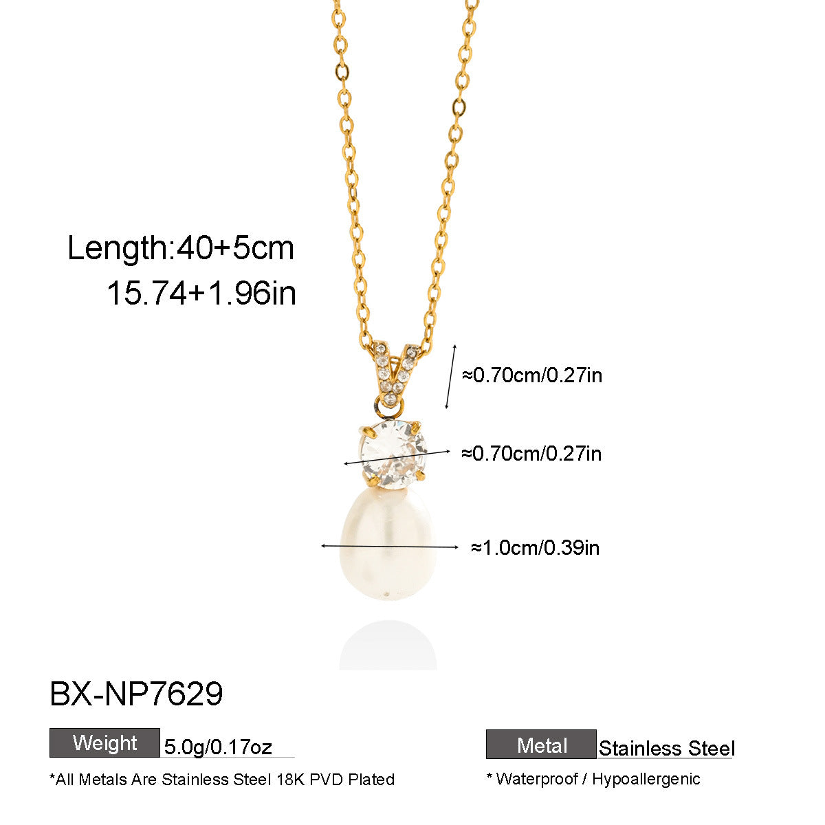 Multicolor Freshwater Pearl Necklace For Women With Zircon Inlay, 18K Real Gold Plated And PVD Coated