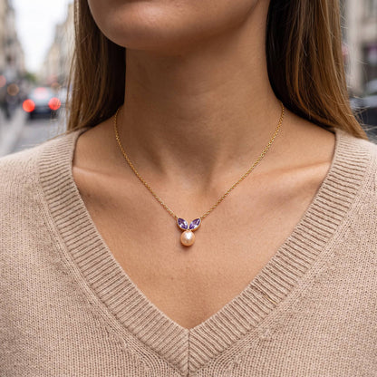 Multicolor Freshwater Pearl Necklace For Women With Zircon Inlay, 18K Real Gold Plated And PVD Coated