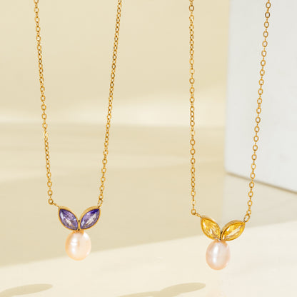 Multicolor Freshwater Pearl Necklace For Women With Zircon Inlay, 18K Real Gold Plated And PVD Coated