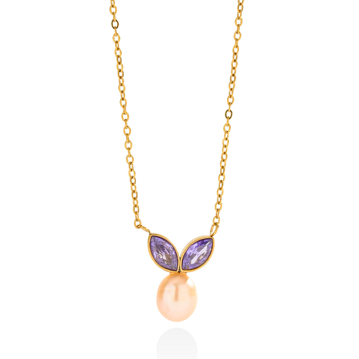 Multicolor Freshwater Pearl Necklace For Women With Zircon Inlay, 18K Real Gold Plated And PVD Coated