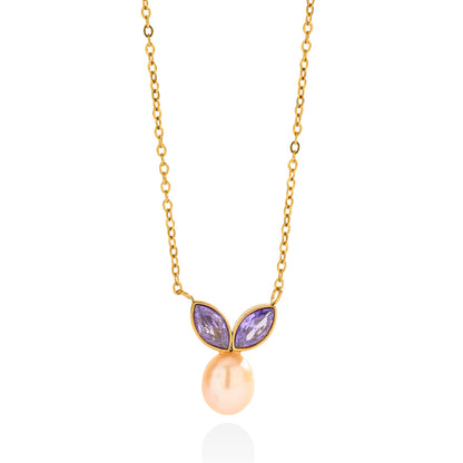 Multicolor Freshwater Pearl Necklace For Women With Zircon Inlay, 18K Real Gold Plated And PVD Coated