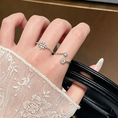 Novelty Snowflake Open Ring For Women In Electroplated Copper With Zircon Inlay
