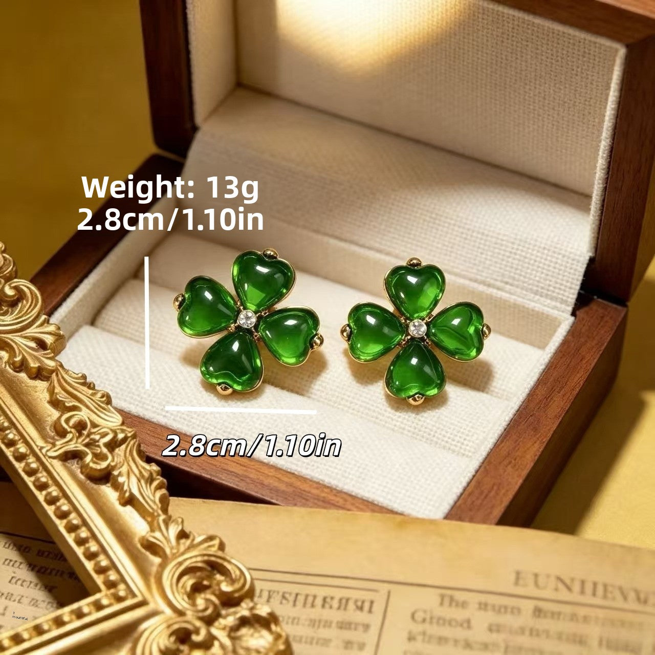 Heart Shape Stud Earrings For Women Featuring May Birthstone Emerald In Retro Style With 925 Sterling Silver Zinc Alloy