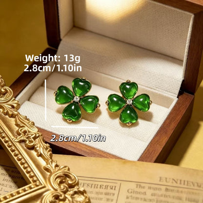 Heart Shape Stud Earrings For Women Featuring May Birthstone Emerald In Retro Style With 925 Sterling Silver Zinc Alloy