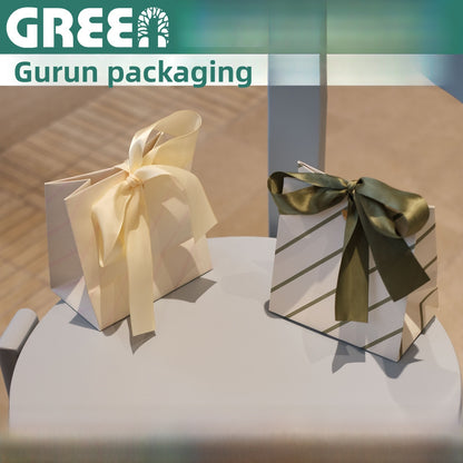 Stripe Wedding Gift Bags In Beige, 10 PCS Package, Paper Card Material, Elegant Wedding Style
