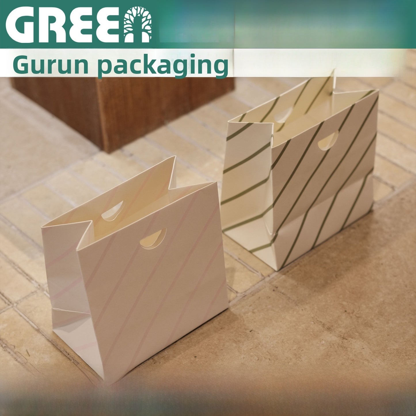Stripe Wedding Gift Bags In Beige, 10 PCS Package, Paper Card Material, Elegant Wedding Style