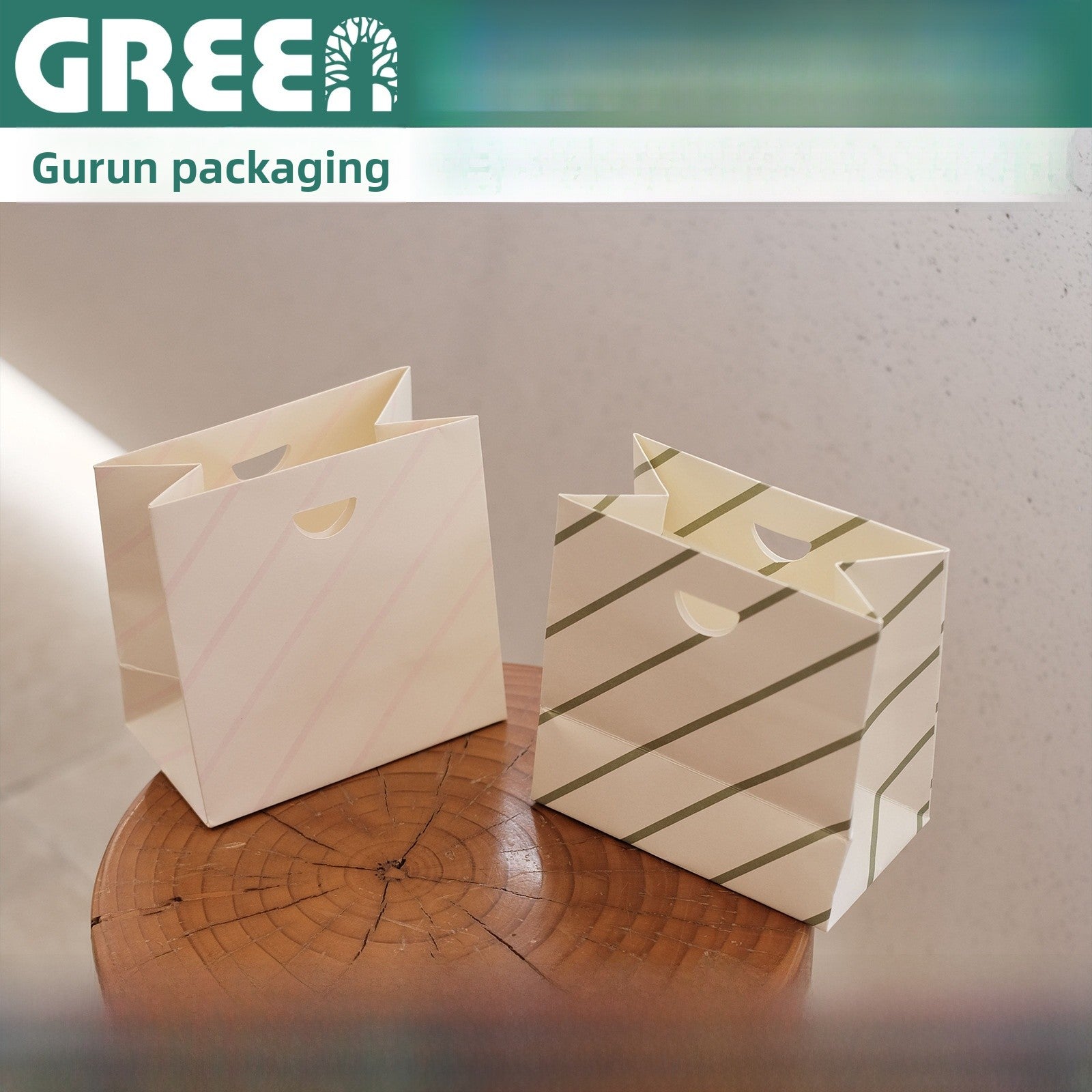 Stripe Wedding Gift Bags In Beige, 10 PCS Package, Paper Card Material, Elegant Wedding Style