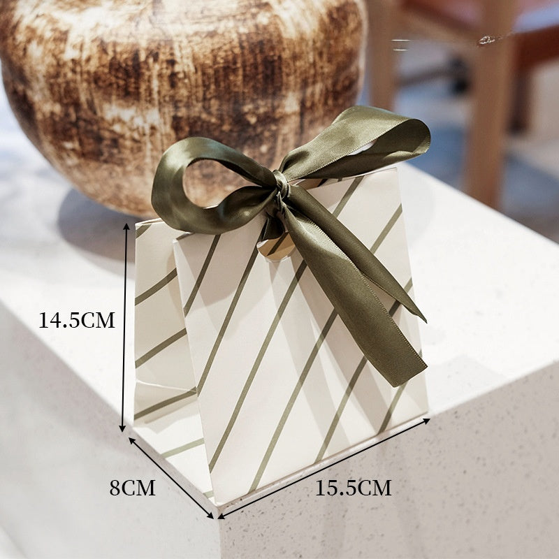 Stripe Wedding Gift Bags In Beige, 10 PCS Package, Paper Card Material, Elegant Wedding Style