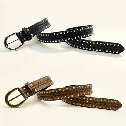 Sector Belt In PU Leather With Embossing, Featuring Alloy Pin Buckle For Stylish Look