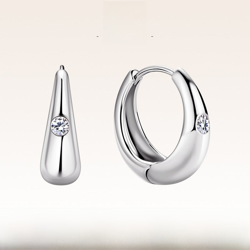 Simple Style U Shape Earrings For Women In Silver Featuring 925 Sterling Silver With Moissanite Inlay