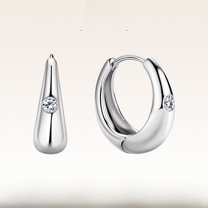 Simple Style U Shape Earrings For Women In Silver Featuring 925 Sterling Silver With Moissanite Inlay