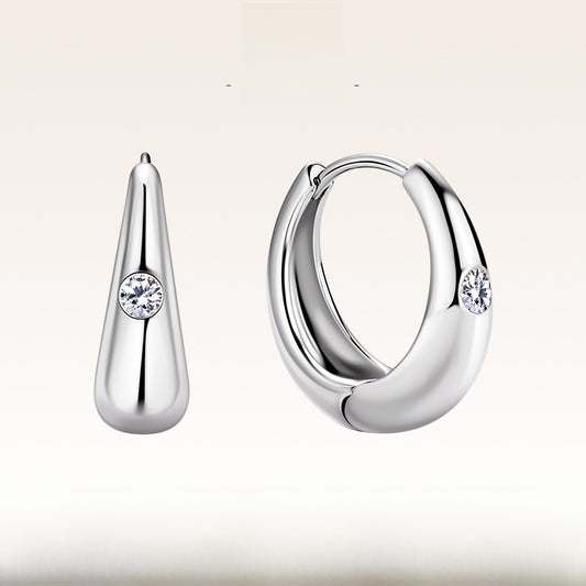 Simple Style U Shape Earrings For Women In Silver Featuring 925 Sterling Silver With Moissanite Inlay