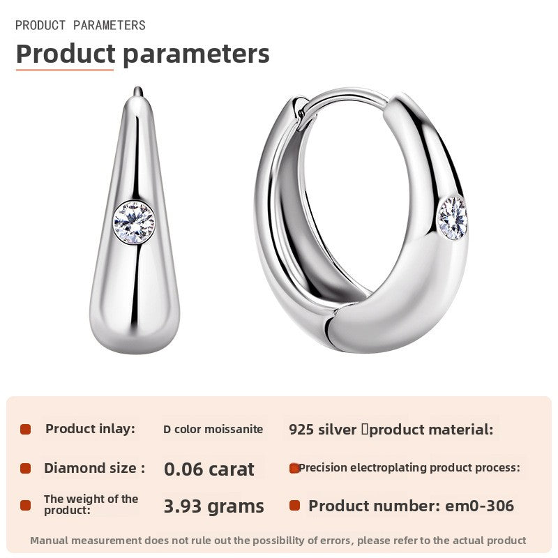 Simple Style U Shape Earrings For Women In Silver Featuring 925 Sterling Silver With Moissanite Inlay