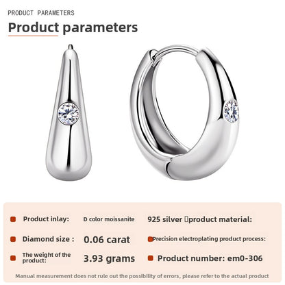 Simple Style U Shape Earrings For Women In Silver Featuring 925 Sterling Silver With Moissanite Inlay