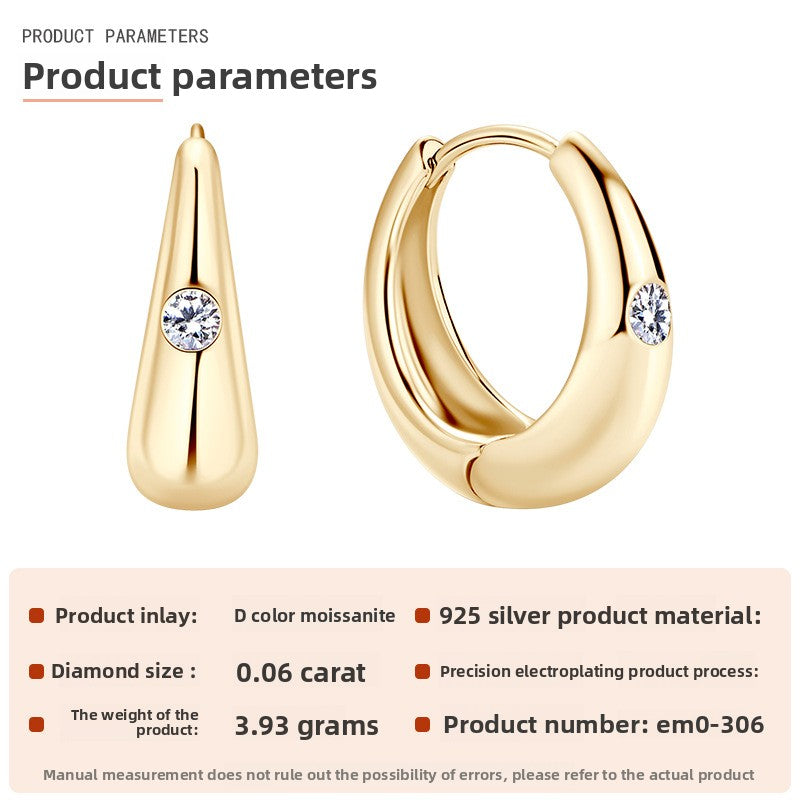 Simple Style U Shape Earrings For Women In Silver Featuring 925 Sterling Silver With Moissanite Inlay