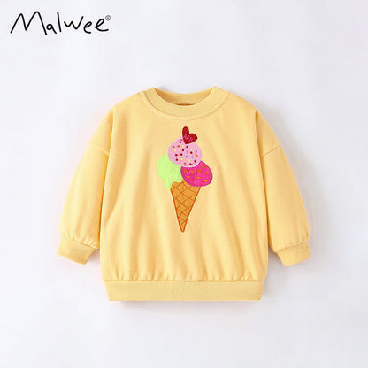Girls' Cartoon Cotton Pullover Sweatshirt With Round Neck And Long Sleeves For Toddlers 3-6 Years