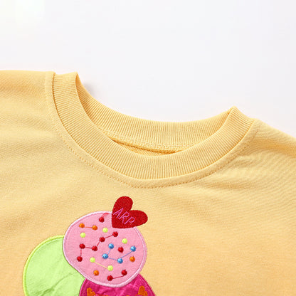 Girls' Cartoon Cotton Pullover Sweatshirt With Round Neck And Long Sleeves For Toddlers 3-6 Years